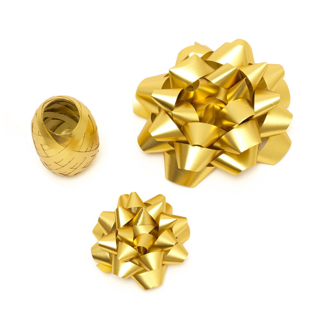 SET OF TWO BOWS AND A RIBBON - BOWS & RIBBON SET - GOLD