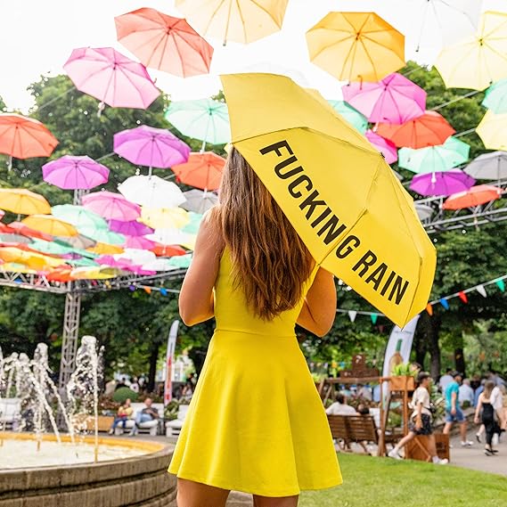 Folding Umbrella "Fucking Rain" - Yellow