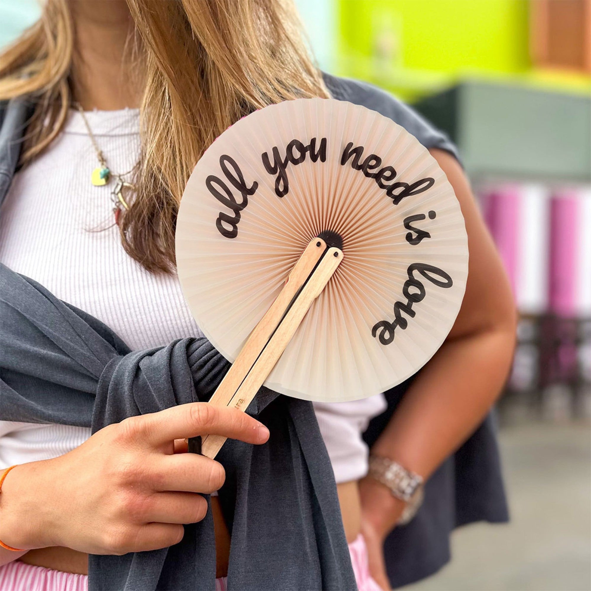 Folding hand fan "All you need is love"