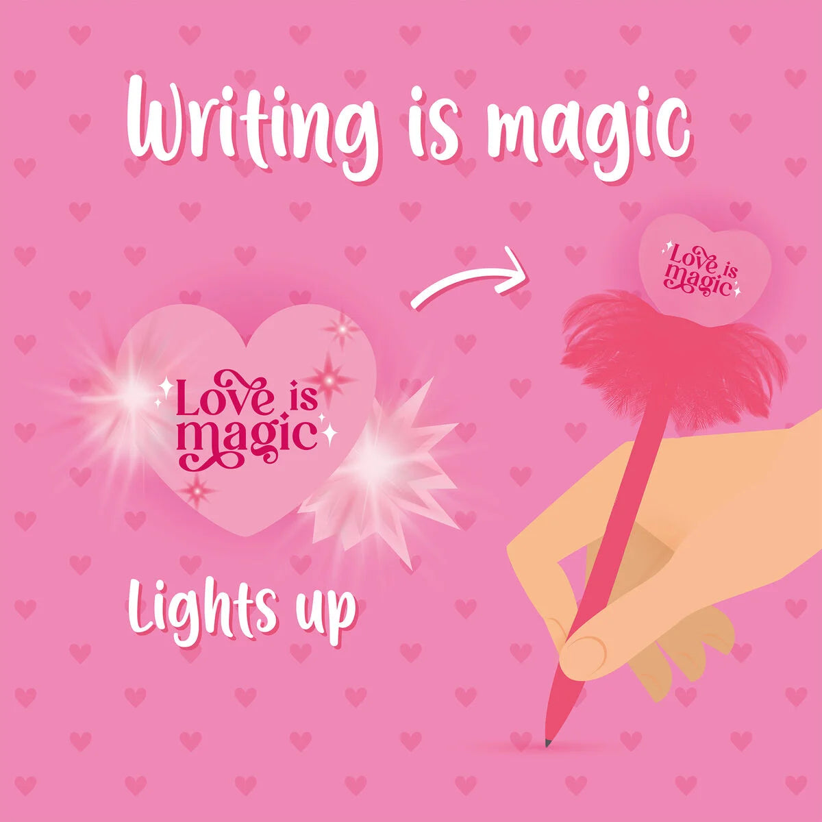 LIGHT-UP HEART BALLPOINT PEN - WRITING IS MAGIC - HEA