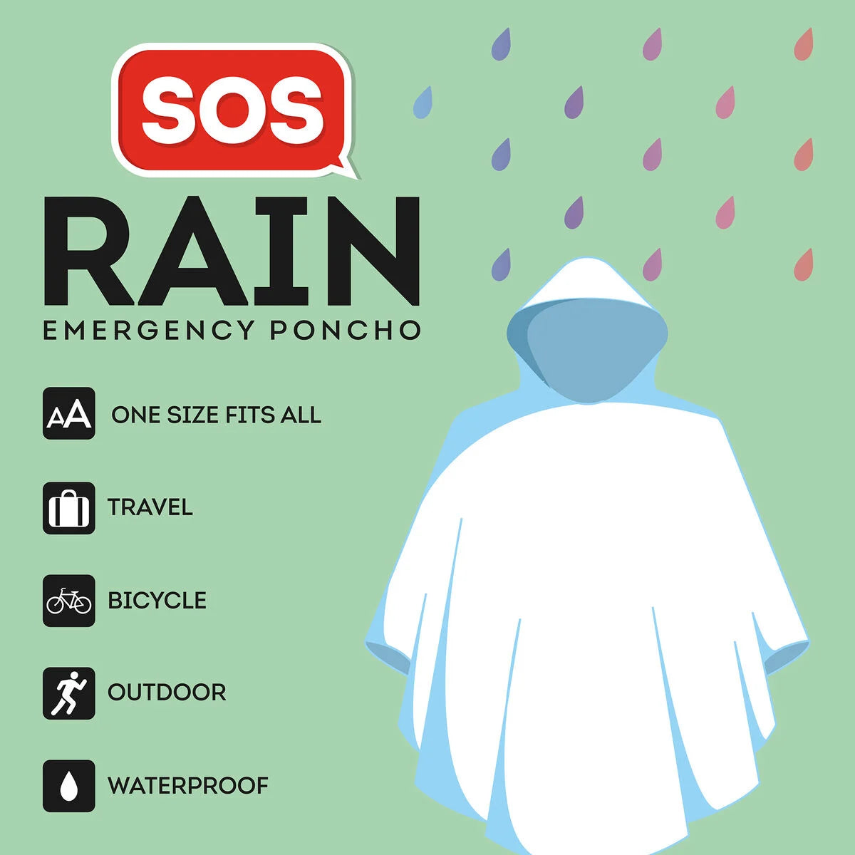 DISPOSABLE RAIN PONCHO - SOS RAIN - TRANSPARENT