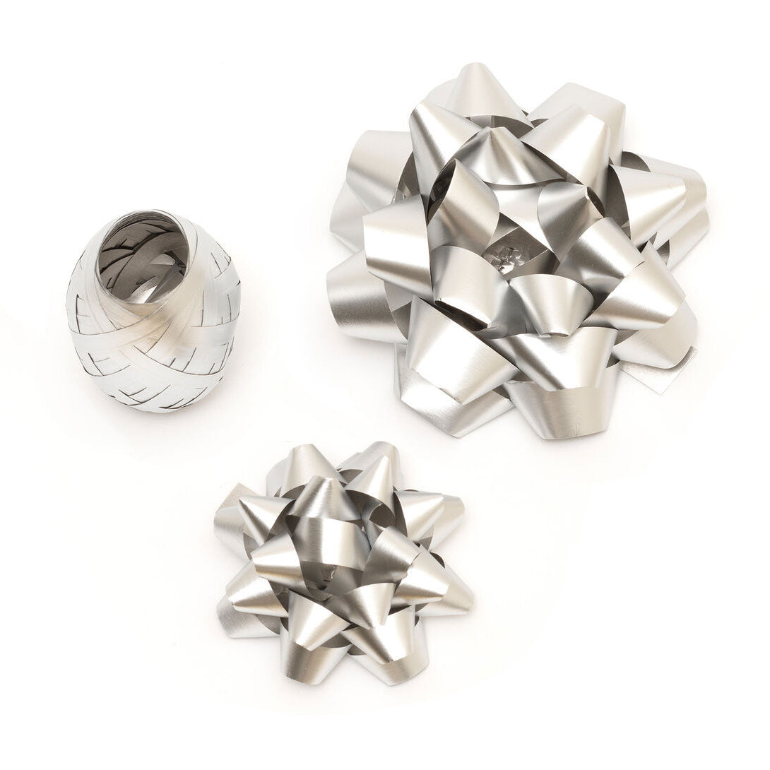 SET OF TWO BOWS AND A RIBBON - BOWS & RIBBON SET - SILVER
