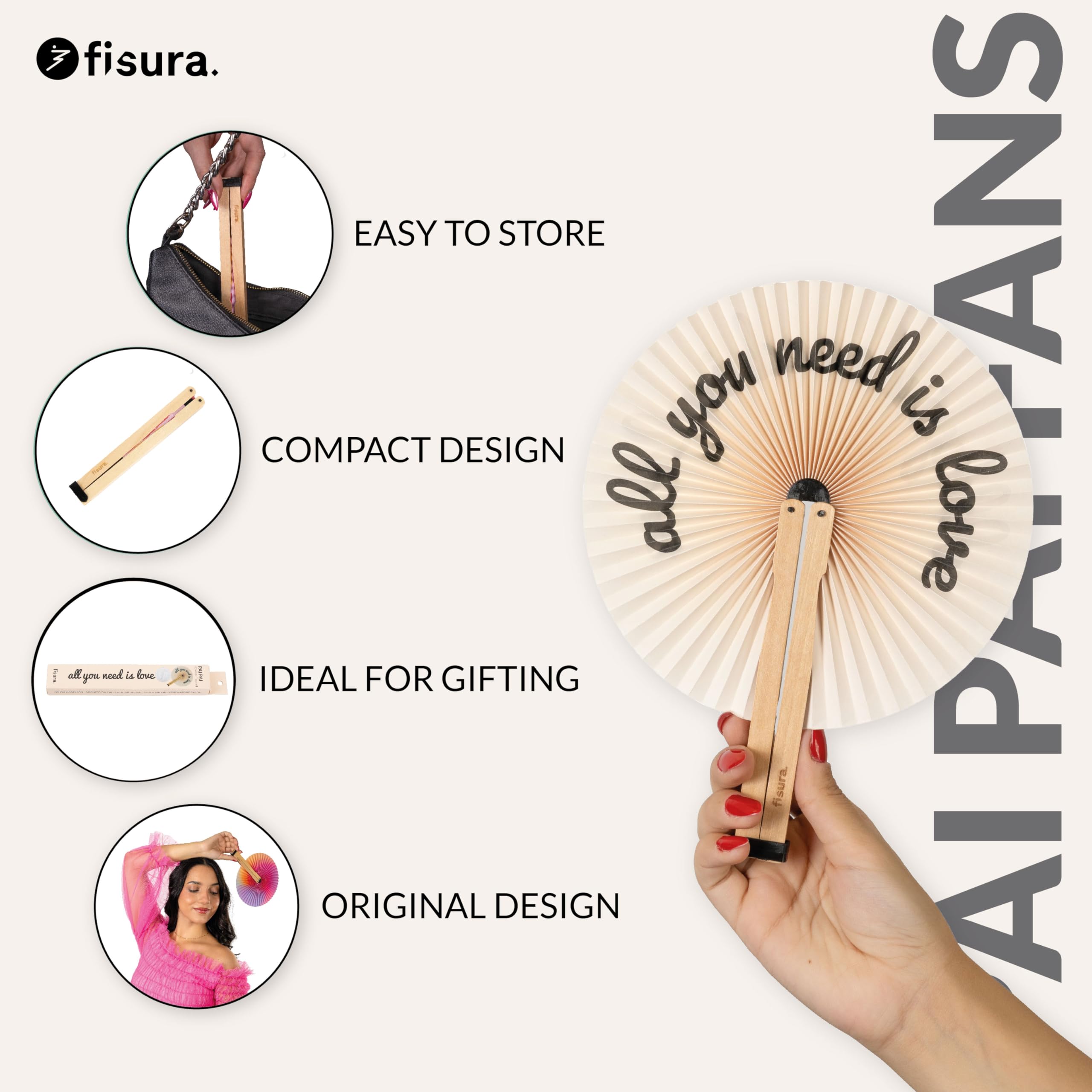 Folding hand fan "All you need is love"