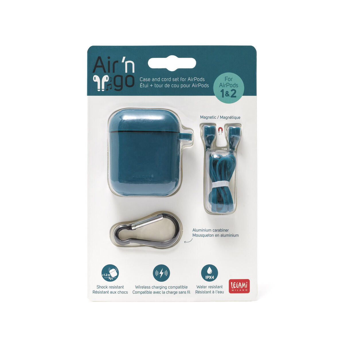 CASE AND CORD SET FOR  AIRPODS - AIR 'N GO -  PETROL