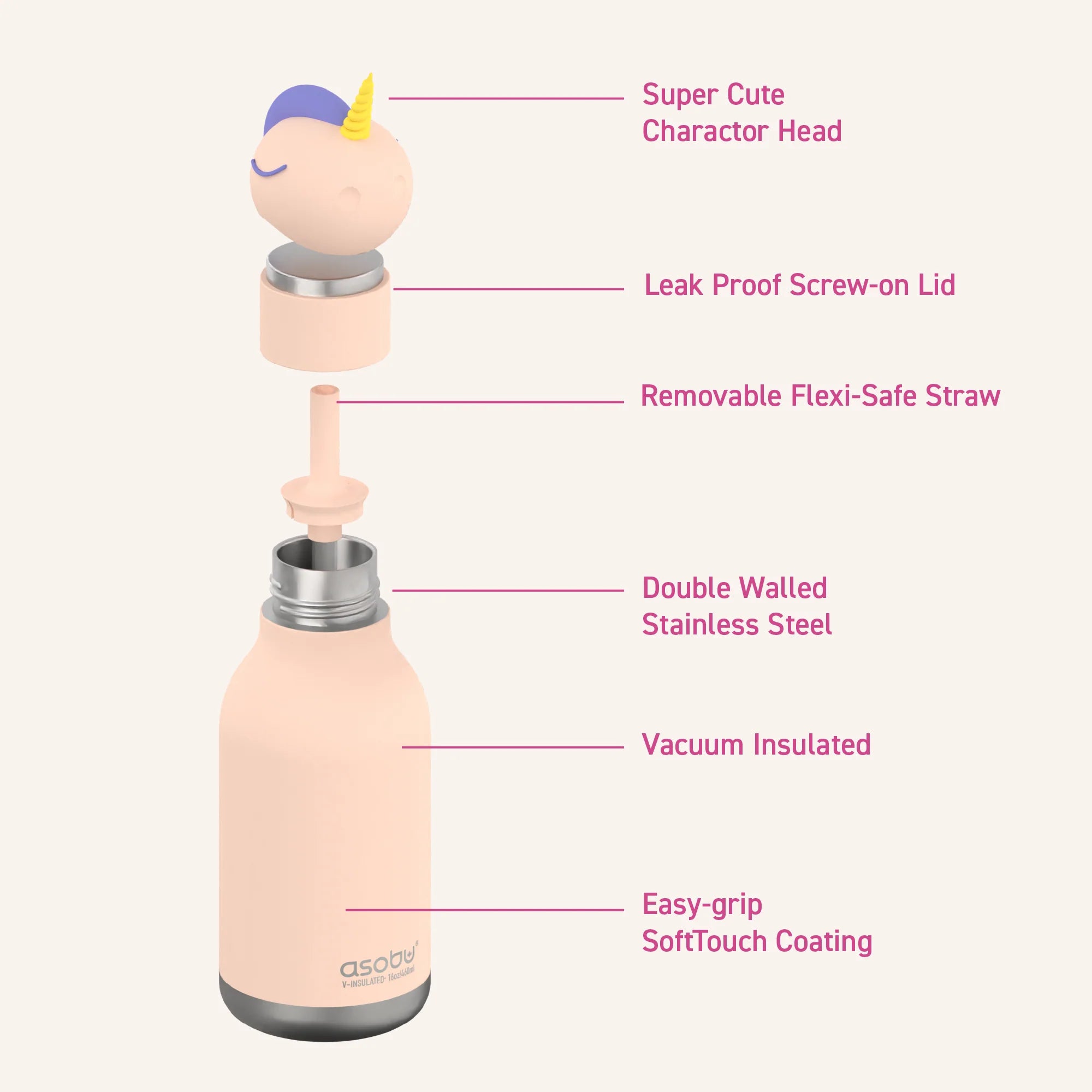 Animal Bottle - SBV44 UNICORN w/ brush