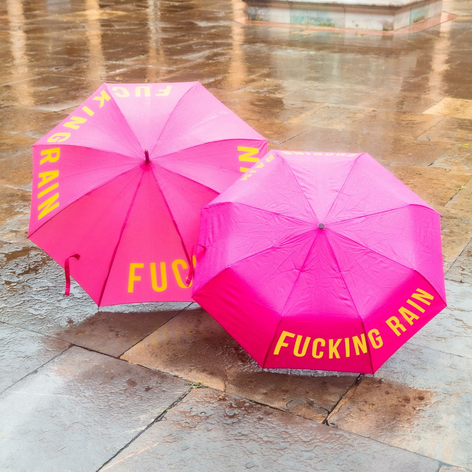 Folding Umbrella "Fucking Rain" - Pink