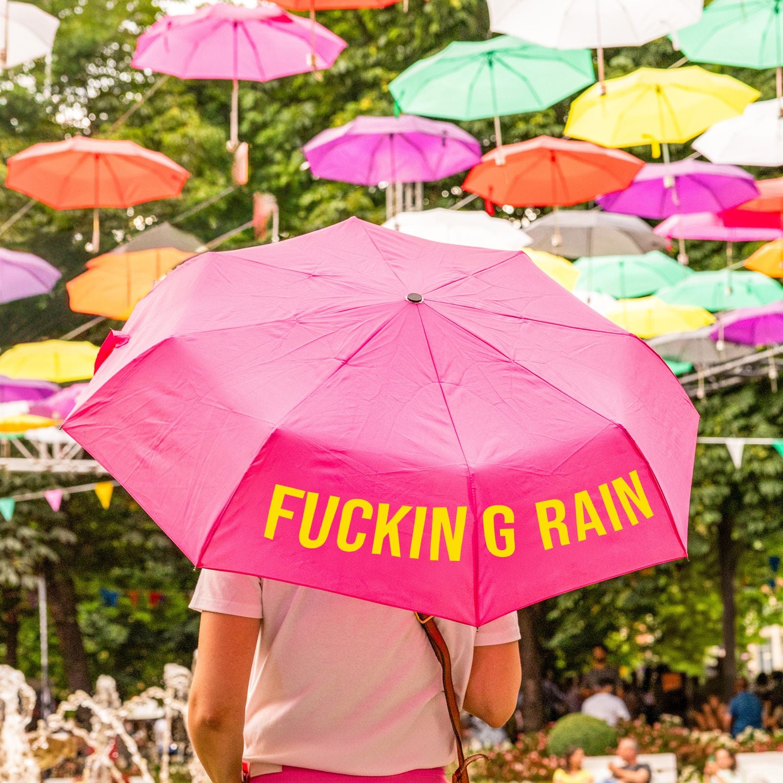 Folding Umbrella "Fucking Rain" - Pink