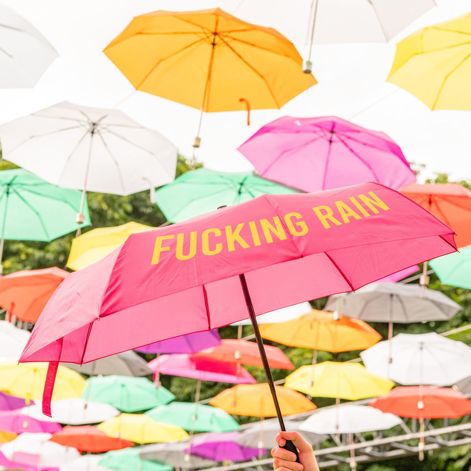 Folding Umbrella "Fucking Rain" - Pink