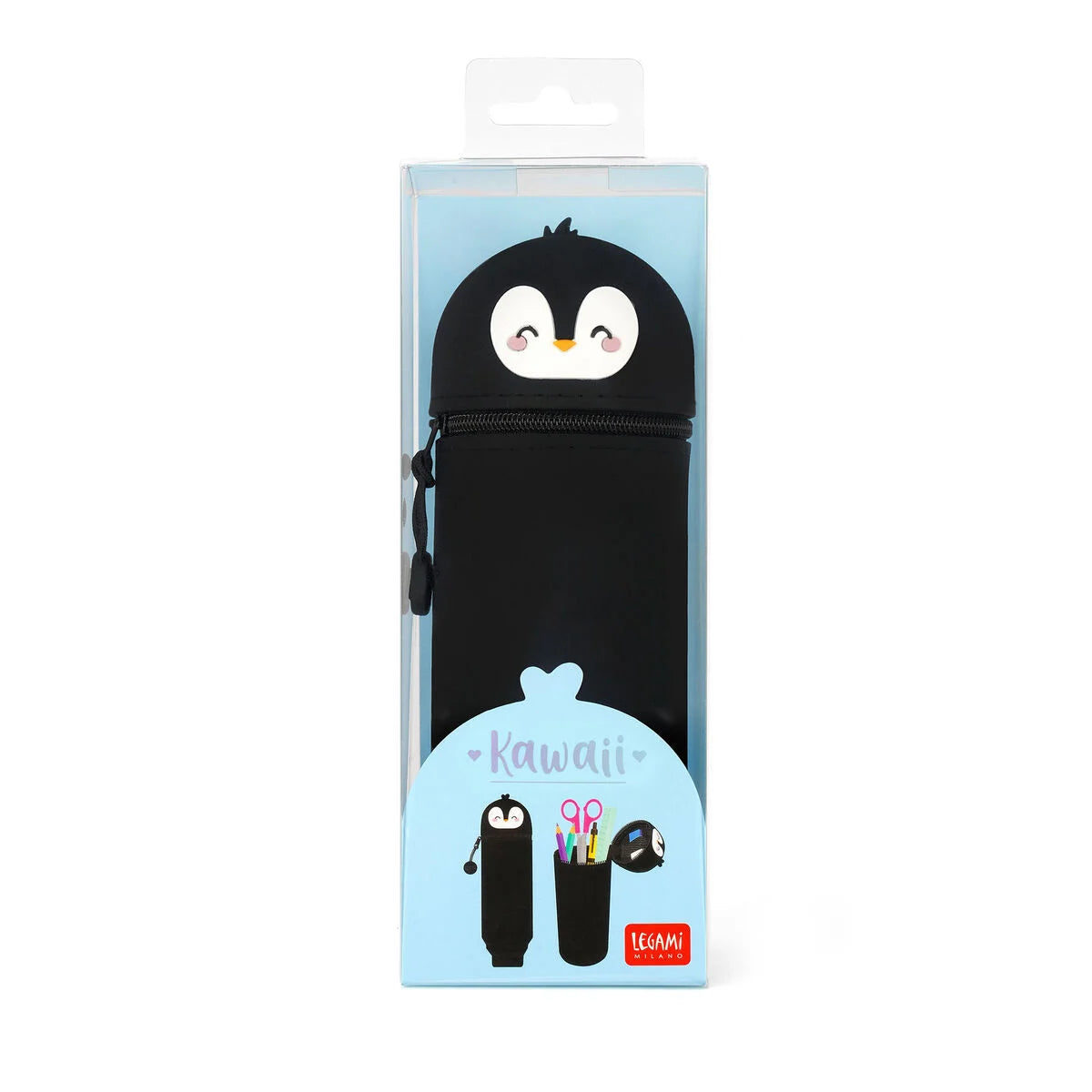 KAWAII 2-IN-1 SOFT SILICONE PENCIL CASE - PENGUIN