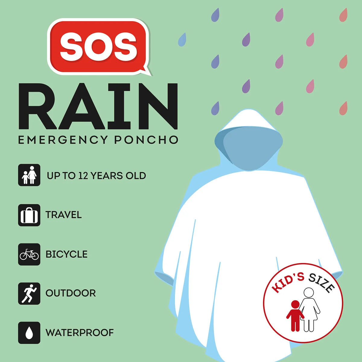 DISPOSABLE  RAIN PONCHO W/HOOD -  TRANSPARENT