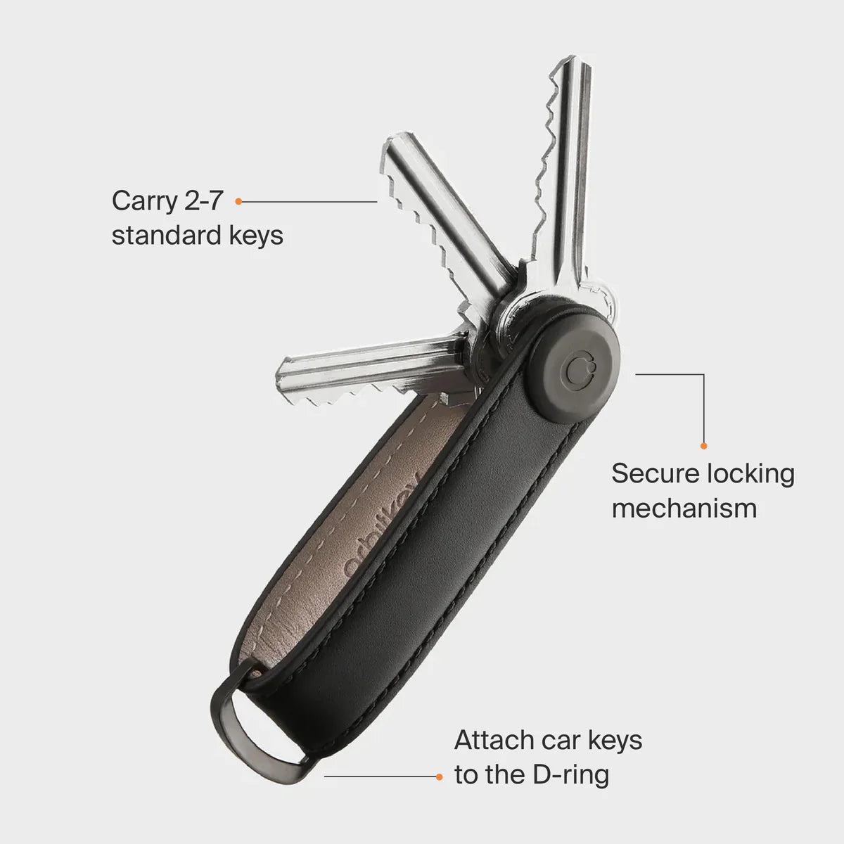 Key Organiser Leather - Charcoal with Grey Stitching