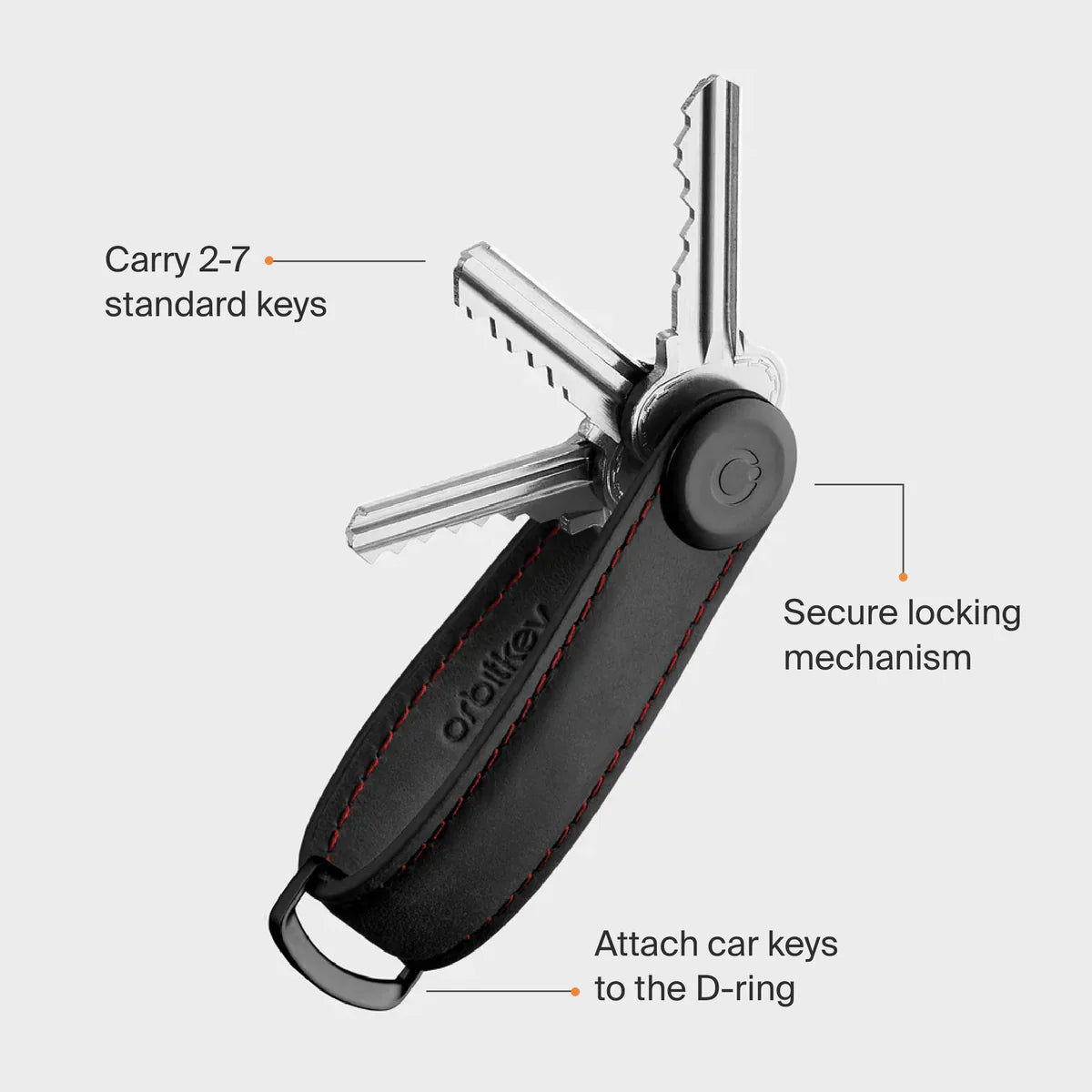 Key Organiser Crazy Horse - Obsidian Black with Red Stitching