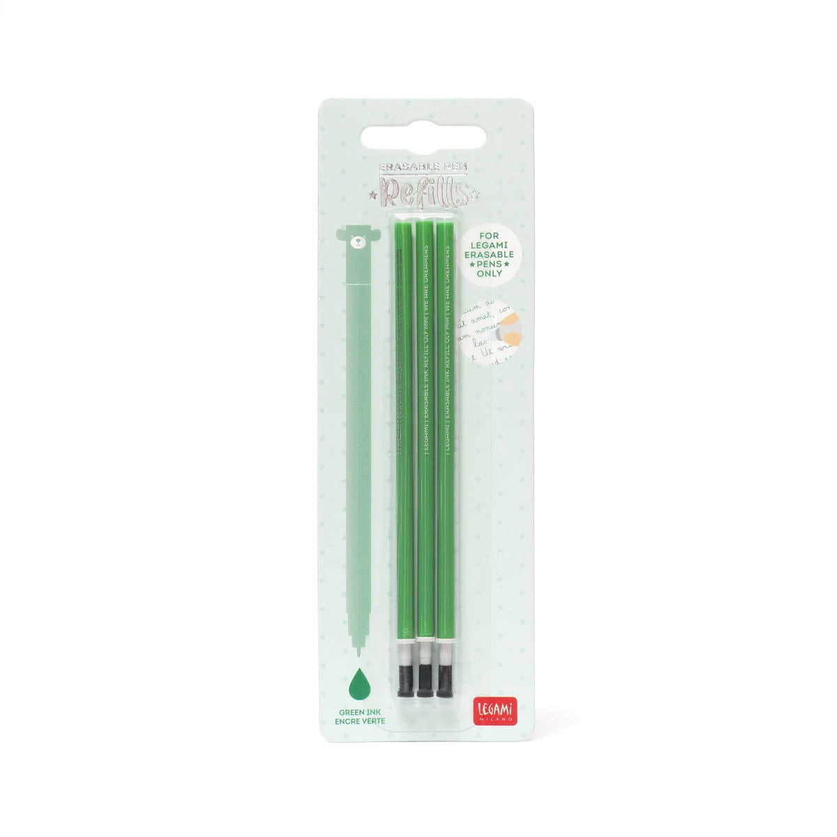3 PCS ERASABLE PEN  REFILLS - GREEN