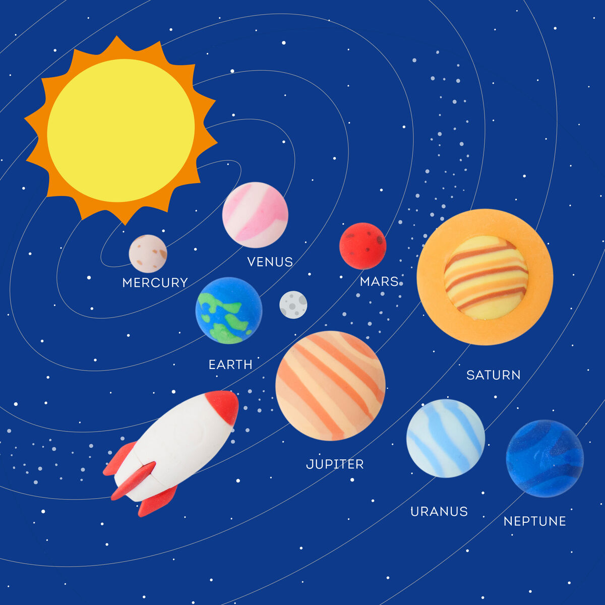 SET OF 9 ERASERS - SOLAR  SYSTEM - SPACE
