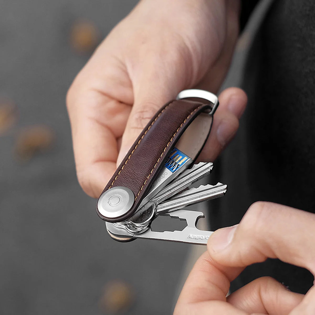 Key Organiser Leather - Espresso with Brown Stitching